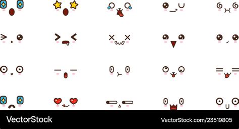 Kawaii smile emoticons japanese emoji Royalty Free Vector