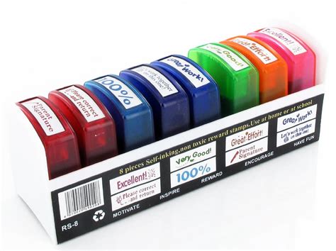 SET OF 8 SELF INK REWARD STAMPS MULTI COLOR TEACHER STAMPER Motivation ...