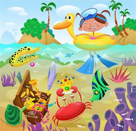 Cartoon character at beach illustration | Illustration, Beach ...