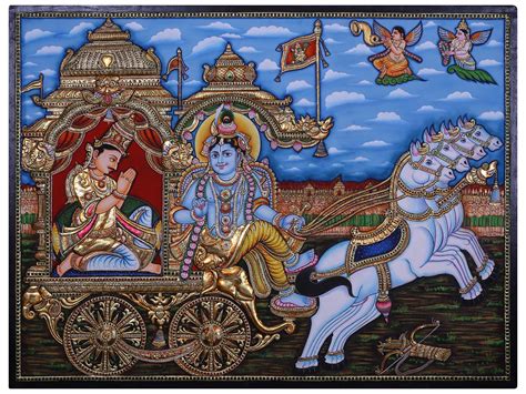 Lord Krishna And Arjuna On Chariot During Mahabharata Traditional ...