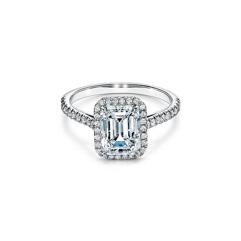 Tiffany Soleste emerald-cut halo engagement ring with a diamond ...