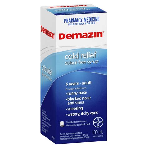 Buy Demazin Cold Relief Colour Free Syrup 6+ Years 100ml Online - eMedical