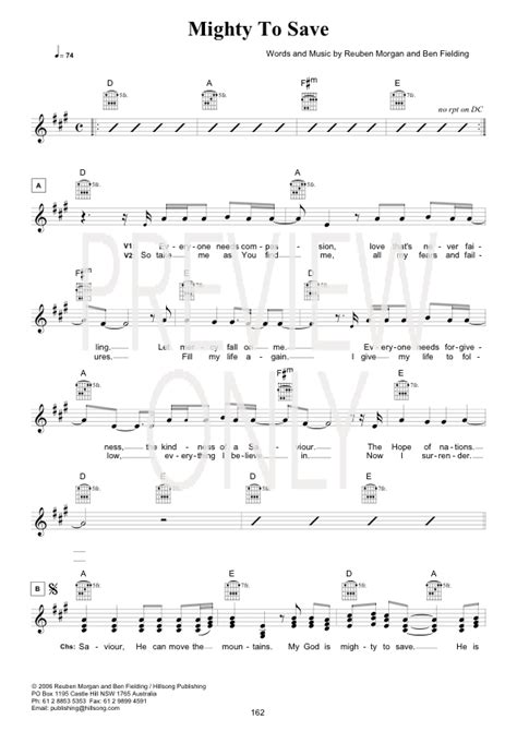 Mighty To Save Lead Sheet, Lyrics, & Chords | Hillsong Worship ...