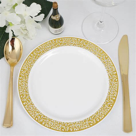 Efavormart 50 Pcs - Gold Trimmed Round Disposable Plastic Plate Dinner ...