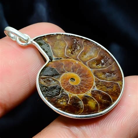 Natural Ammonite Fossil Pendant in Solid 925-Sterling Silver | Etsy