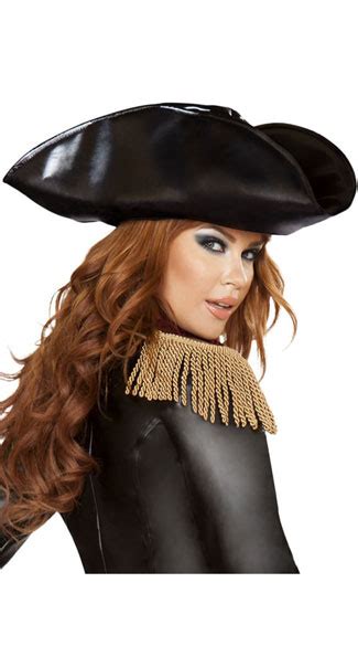 Leatherette Pirate Hat, Black Pirate Hat, Faux Leather Pirate Hat