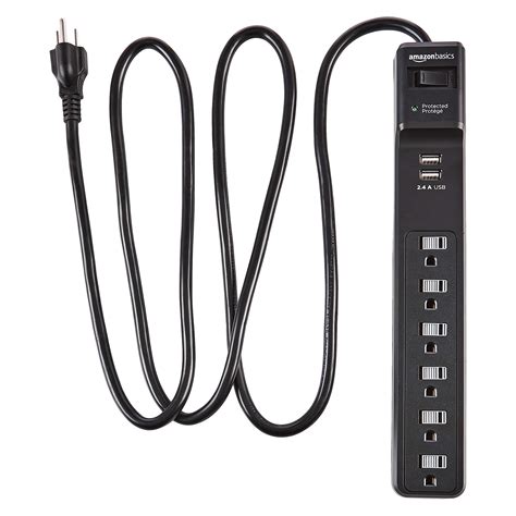 Amazon Basics 6-Outlet Surge Protector Power Strip with 2 USB Ports ...