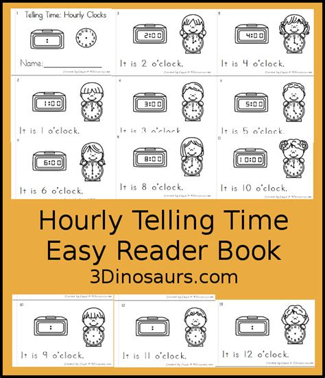 Hourly Telling Time Easy Reader Book | 3 Dinosaurs