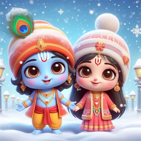 Premium Photo | Adorable Radha Krishna In Winter Cute Cartoon Characters