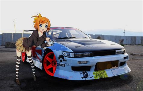 Download Anime Girl With Decorated JDM Car Wallpaper | Wallpapers.com