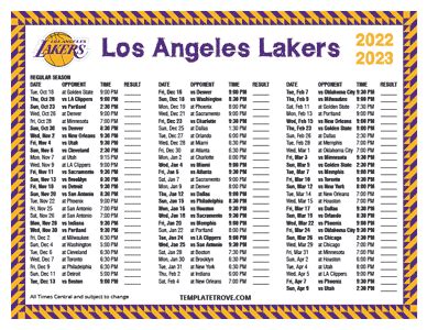 Printable 2022-2023 Los Angeles Lakers Schedule