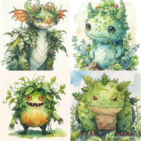 Colorful Watercolor Anime Plant Animal Monster | Midjourney Prompt