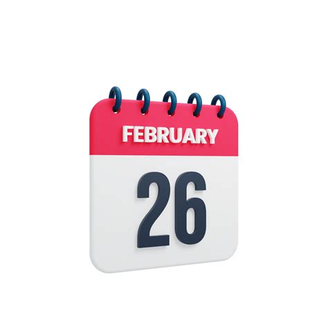 Free February Realistic Calendar Icon 3D Illustration Date February 26 ...