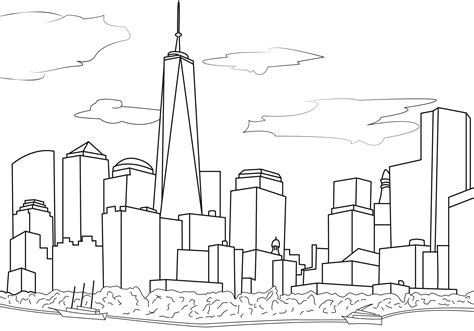 New York Skyline Drawing Outline