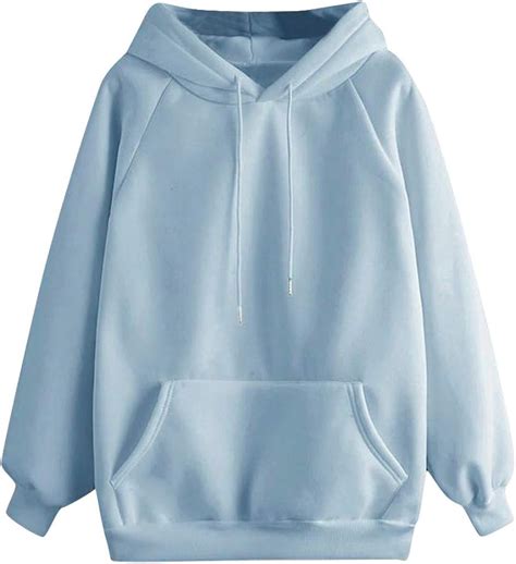 LILICHIC Solid Lantern Sleeve Hoodies Pocket Women Long Sleeve Pullover ...