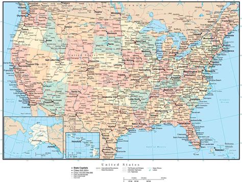 Digital USA Map Curved Projection with Cities and Highways