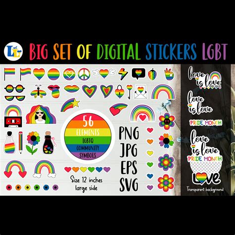 Digital stickers LGBT community. LGBTQ symbols Daily planner ...