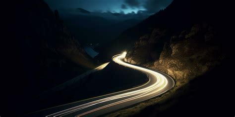 Night Drive on a Curvy Mountain Road with Long Exposure Light Trails ...