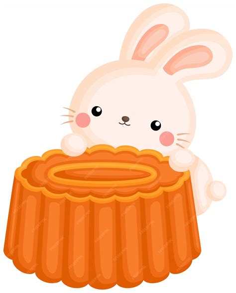 Premium Vector | Cute bunny on the mooncake