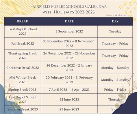 Fairfield Public Schools Calendar 2022 - US School Calendar