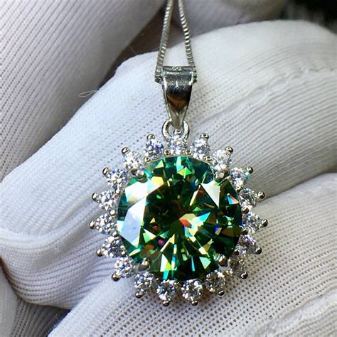 BIG 5ct Green Moissanite Pendant, 5ct Moissanite Sunflower Necklace ...