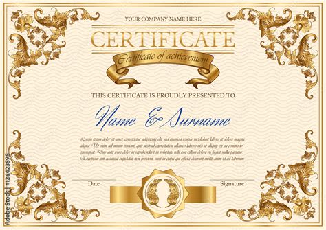 Fototapeta Vector detailed vintage style certificate of achievement ...