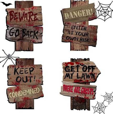 Amazon.com: Halloween Decorations Yard Signs Stakes, 4 Pack Beware ...