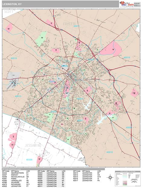 Lexington Kentucky Wall Map (Premium Style) by MarketMAPS - MapSales