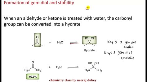 Reaction of carbonyl compound with NaHSO3 | stability of gem diol ...