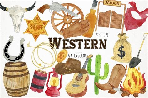 Watercolor Western Clipart | Western clip art, Clip art vintage, Clip art