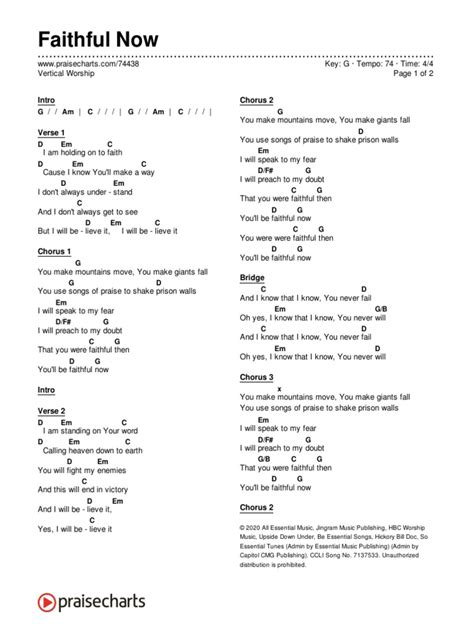 Faithful Now (Vertical Wor...) Chord Chart - G - 2 Column Layout-2 | PDF