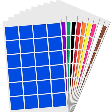 1" Color Coding Square Labels - 10 Colors - TownStix