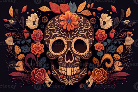 Dia De Los Muertos Background Day of the Dead Art Decoration, Bones ...