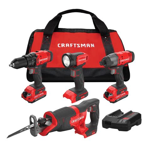 CRAFTSMAN V20 4-Tool 20-Volt Max Power Tool Combo Kit with Soft Case ...