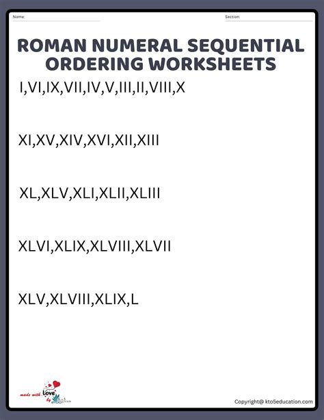 Roman Numeral Sequential Ordering Worksheets Roman Numeral Worksheet 1 ...