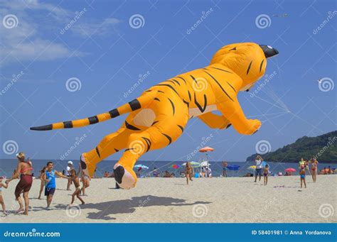 Funny Yellow Cat Kite On The Beach Editorial Photo - Image: 58401981