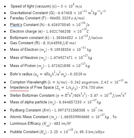 A Quick Guide on Important Physical Constants