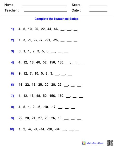 Complete Numerical Series Worksheets Added a new topic area for ...