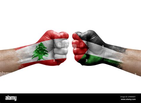 Two hands punch to each others on white background. Country flags ...