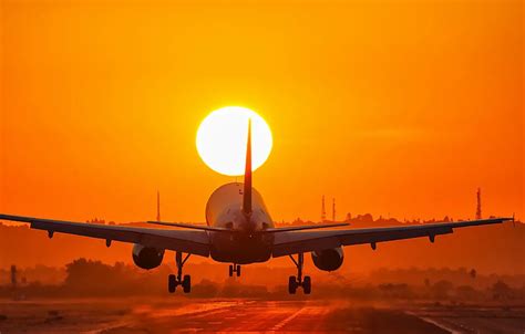 Wallpaper sunset, landing, Aircraft images for desktop, section авиация ...