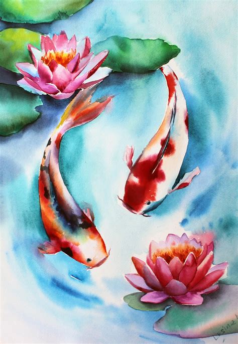 Fish Koi watercolor painting Japanese Carp original watercolor | Etsy