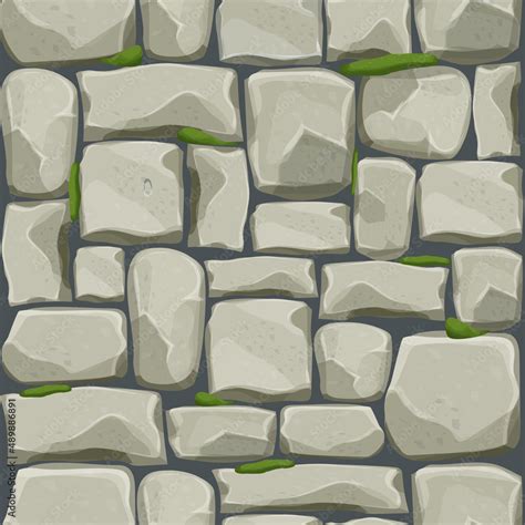 Stone wall from bricks, rock with old moss, game background in cartoon ...