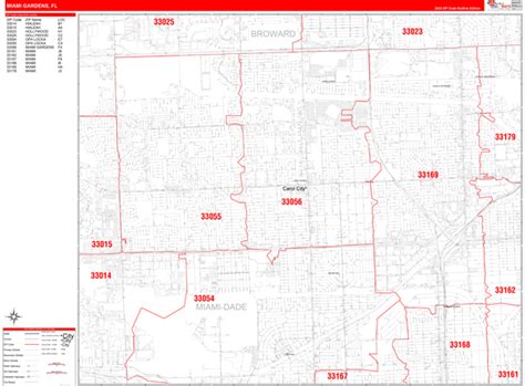 Miami Gardens Florida Zip Code Wall Map (Red Line Style) by MarketMAPS ...