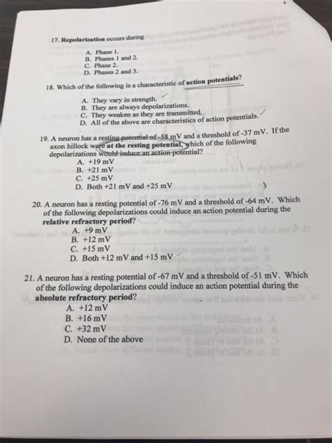 Solved 17. Repolarization occurs during A. Phase 1 B. Phases | Chegg.com