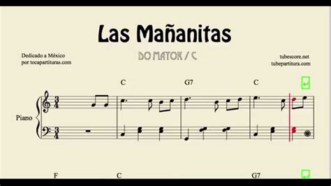 Las Mañanitas Partitura Fácil de Piano en Do Mayor Principiantes con ...