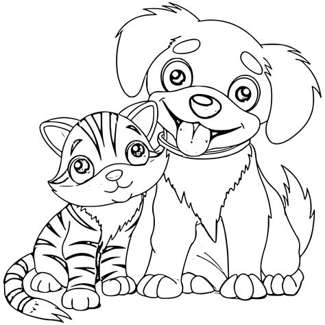 Friendly Dog and Cat Coloring Page - Free Printable Coloring Pages for Kids