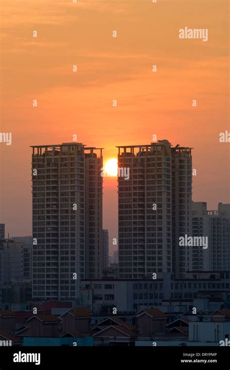 sunset city scenery with building Stock Photo - Alamy