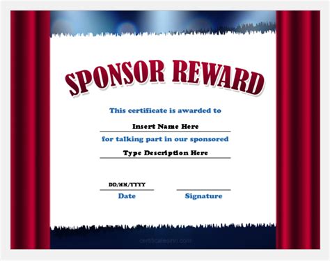 Sponsor Reward Certificate Templates for Word | Download