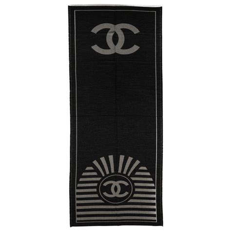 Chanel Black Cashmere Logo Shawl Scarf at 1stDibs