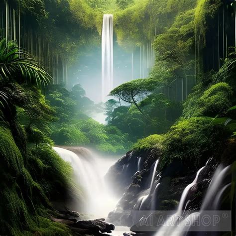 Waterfall in a rainforest art